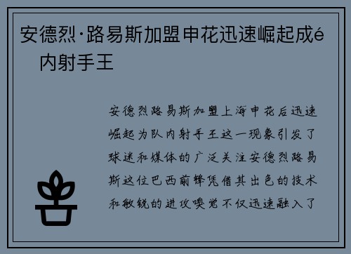 安德烈·路易斯加盟申花迅速崛起成队内射手王