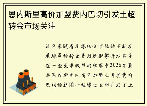 恩内斯里高价加盟费内巴切引发土超转会市场关注 恩内斯里高价加盟费内巴切引发土超转会市场关注